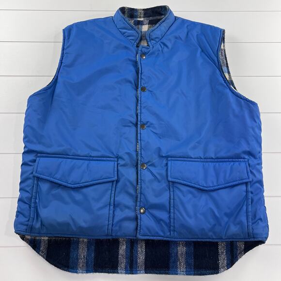 Michael Richards Vintage Blue plaid reversible puffer Vest Men’s size Large - Picture 3 of 9